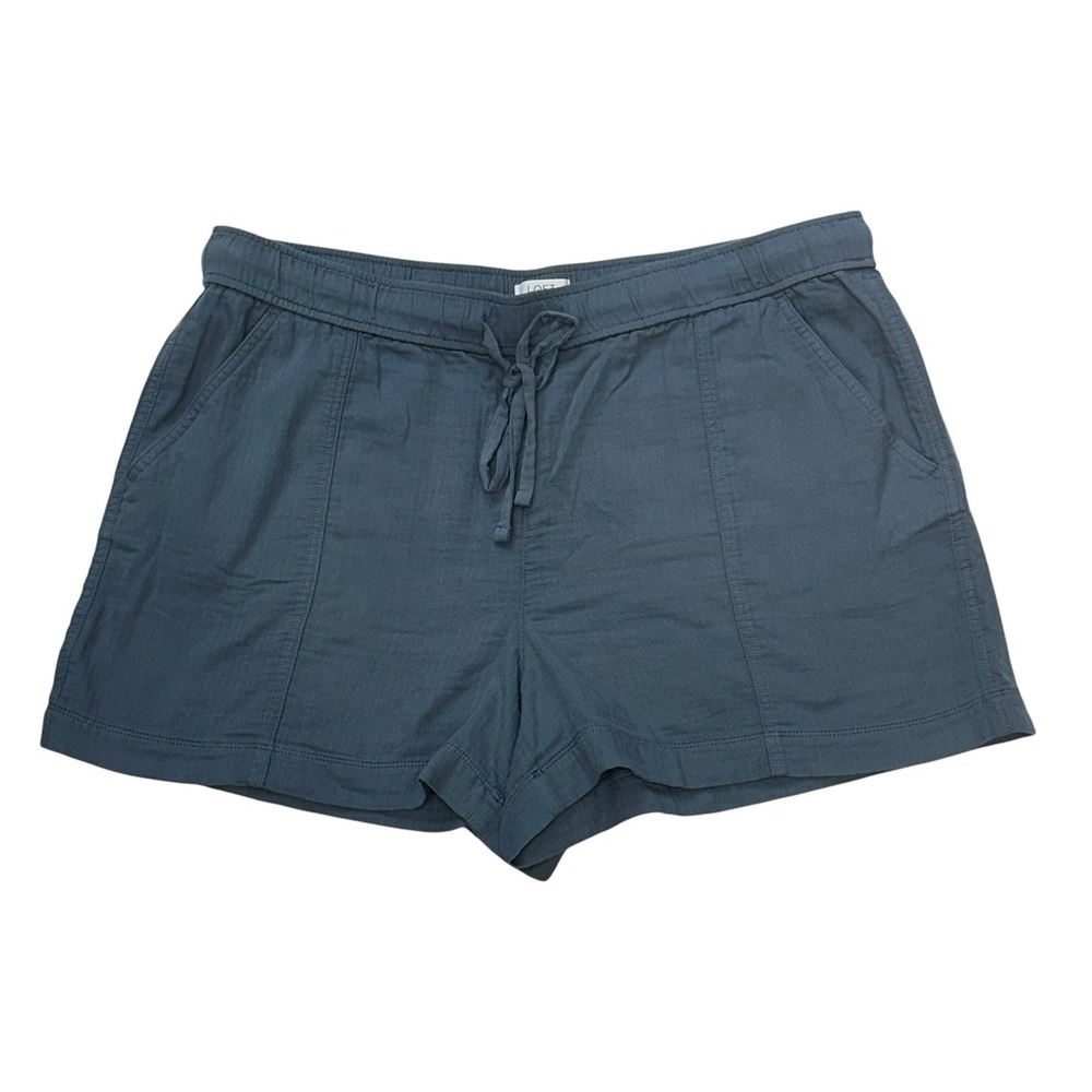 LOFT Women's Grey Blue Drawstring Waist Pockets Spring Summer Shorts Size XL
